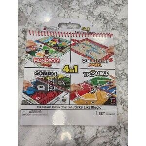 Colorforms 4in1 Game Book (Monopoly, Sorry, Trouble, Scrabble) NEW